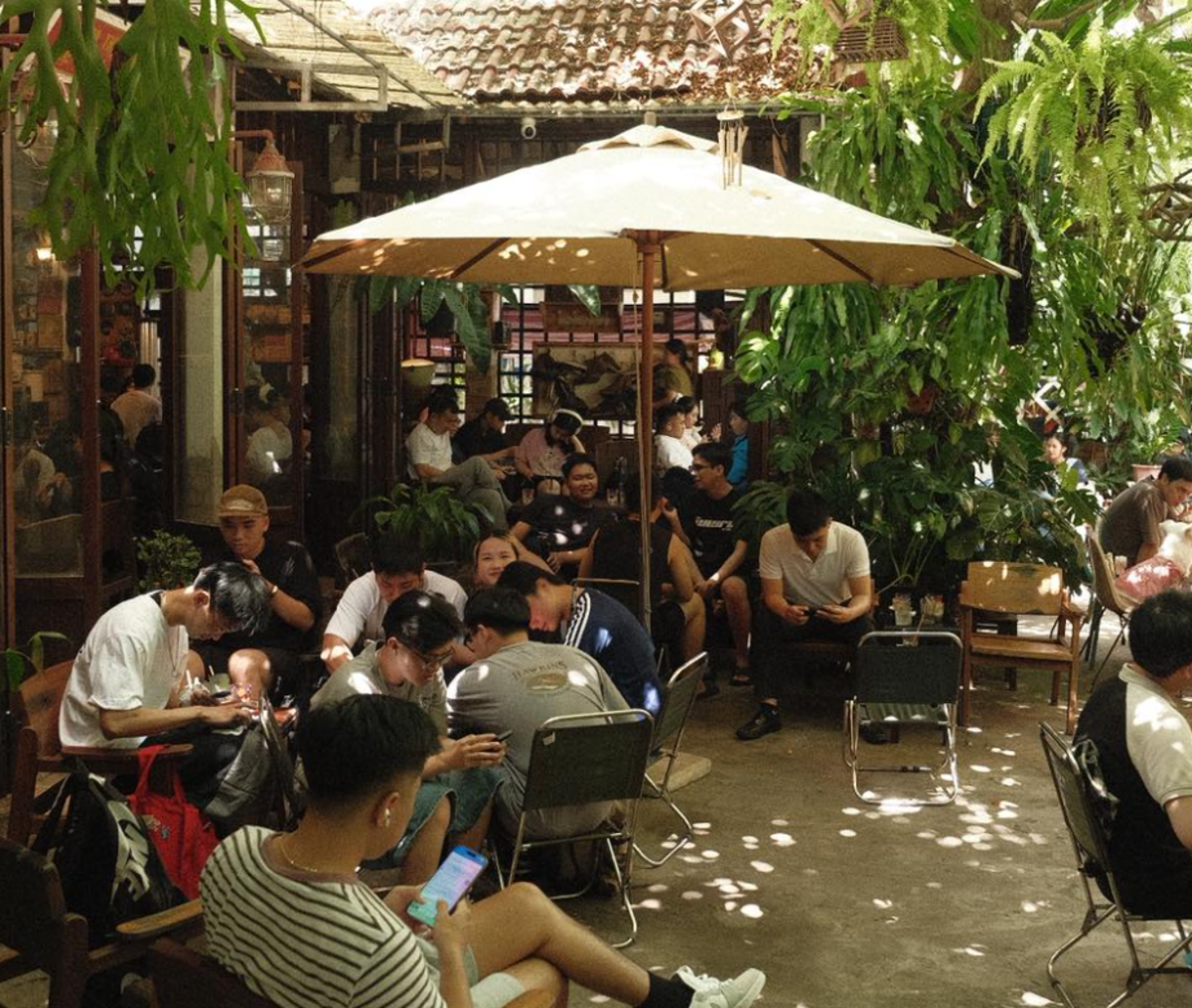 Quán cafe vintage ở Đà Nẵng Nối Cafe được bao phủ bởi màu xanh mát của cây lá