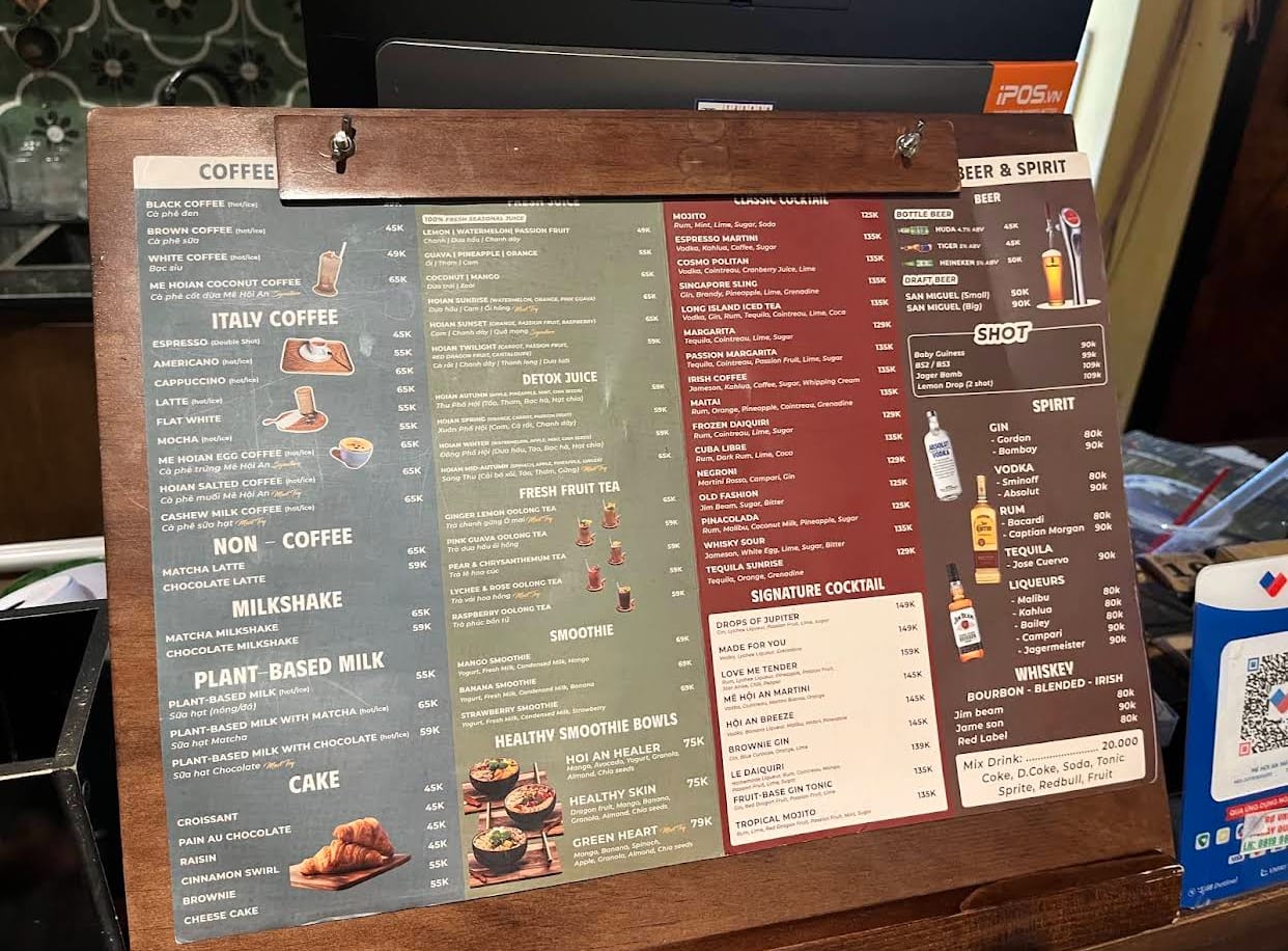 menu - mê hội an rooftop coffee & kitchen