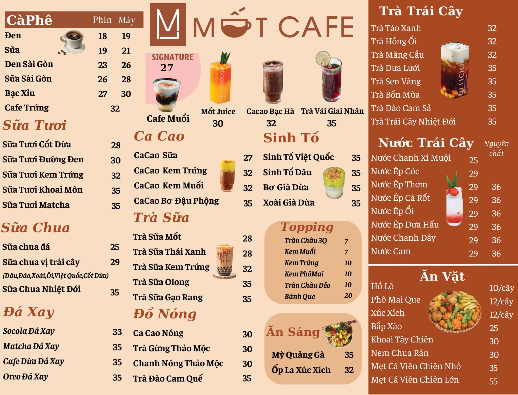 menu - mốt coffee