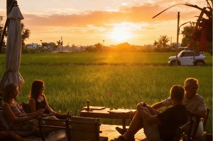 quán cafe Hội An view đẹp Roving Chillhouse lúc hoàng hôn